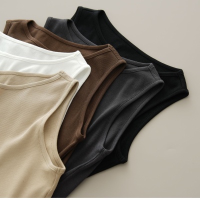 优可丝背心女士一字领螺纹上衣纯色圆领打底衫内搭外穿无袖T恤