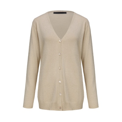 针织开衫外套跨境欧美春秋女装外搭纯色单排扣宽松大码精纺V领