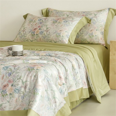 新款水洗真丝数码印花拼角夏被四件套清爽舒适夏凉被裸肤感空调被