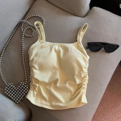 吊带背心女夏季带胸垫褶皱显瘦内搭外穿小众辣妹性感抹胸打底上衣