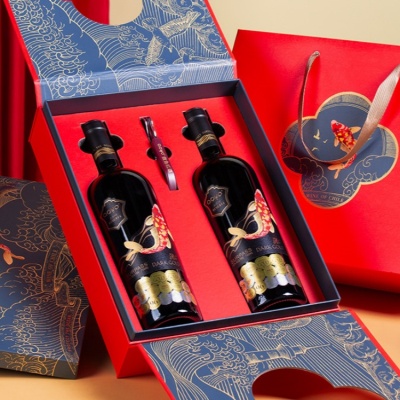 傲鱼智利原装原瓶进口红酒红葡萄酒水果酒中秋送礼盒装双支套装