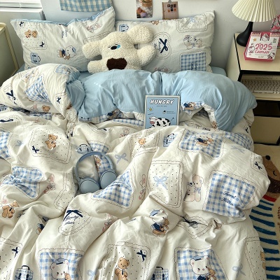 水洗棉磨毛棉四件套新款床上用品床单被套被罩床笠学生宿舍三件套