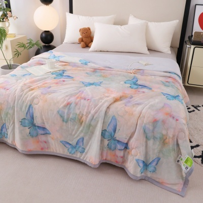 跨境新款翩翩起舞空调被薄被立体浮雕3D数码印花凉感丝夏被批发