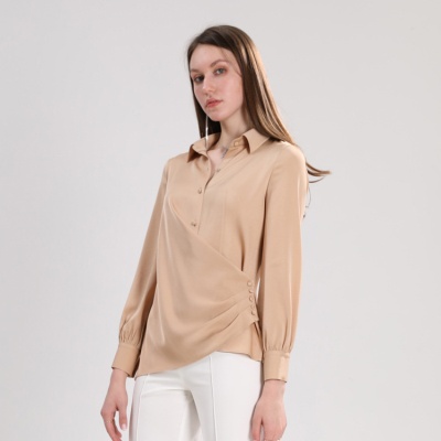 2023新款定制女装设计感醋酸时尚设计长袖套头女式衬衫