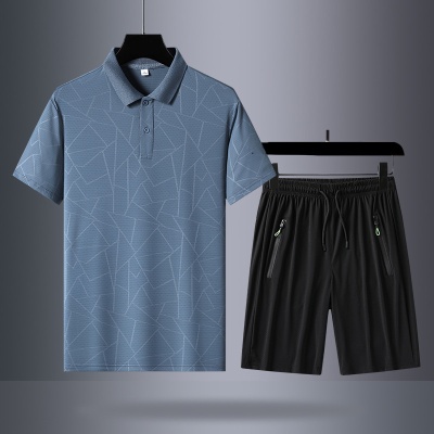 爸爸夏装套装冰丝短袖t恤中老年运动套装男士父亲节夏季速干T衣服