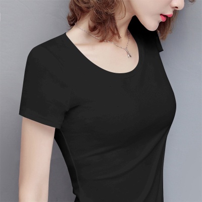 纯棉白色短袖t恤女修身夏季女装2023年新款打底体恤半袖紧身上衣