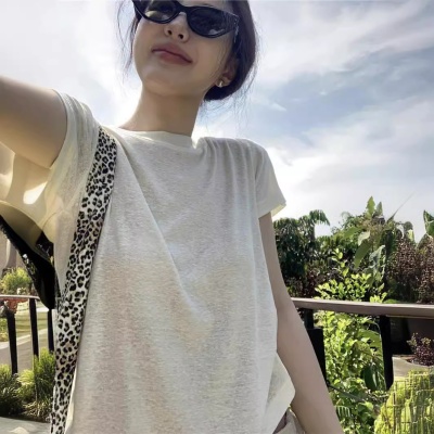 白色简约圆领短袖T恤女夏季2024新款修身显瘦基础打底衫气质上衣