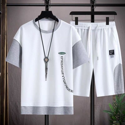 夏季青少年篮球衣两件套男韩版宽松百搭短袖薄款休闲T恤运动套装