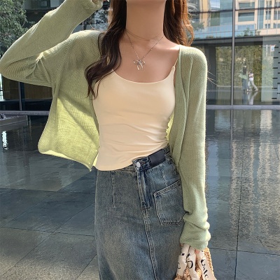 红色冰丝防晒针织开衫女夏天轻薄款小披肩外搭配吊带薄纱外套上衣