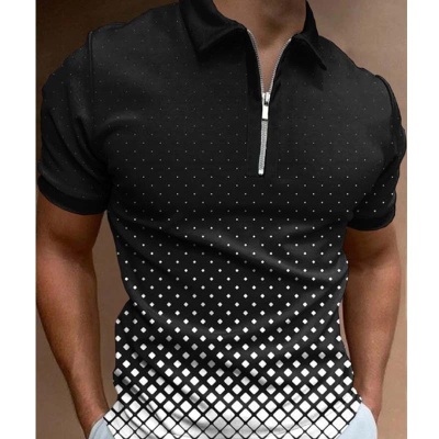 外贸秋季新款男装POLO衫男士休闲短袖翻领T恤3D印花短袖拉链POLO