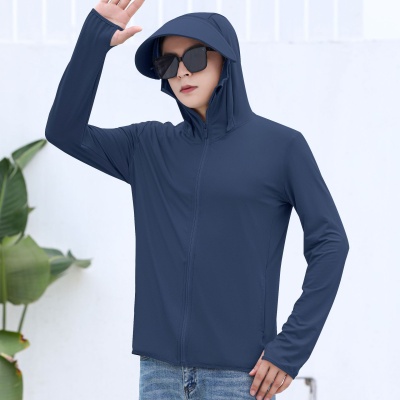 夏季透气薄款男防晒衣钓鱼防晒服连帽男休闲皮肤风衣遮阳户外男士