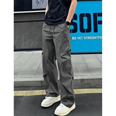 美式冰丝速干裤男夏季薄款褶皱伞兵工装裤垂坠感休闲宽松防晒裤子