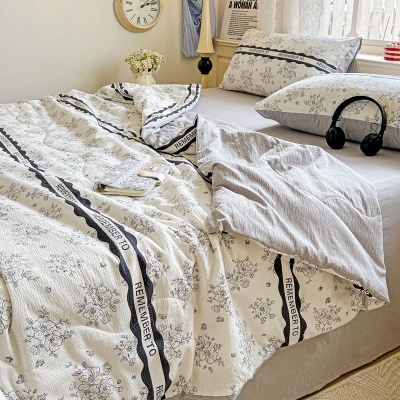 源头厂家2025款木棉夏凉被空调被皱皱纱简约款床上用品夏被四件套