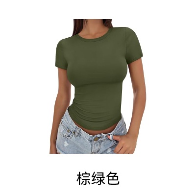 新款女装短袖正肩短款修身上衣t恤企业文化装商务办公室工装批发