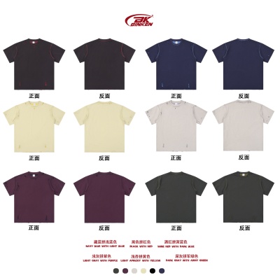 BK男装双面穿纯棉短袖240g磨破做旧美式复古t恤男宽松休闲短袖夏