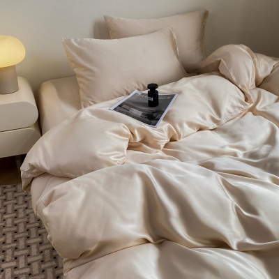 夏季轻奢纯色冰丝四件套a类凉感床单被套宿舍三件套床笠礼品代发4