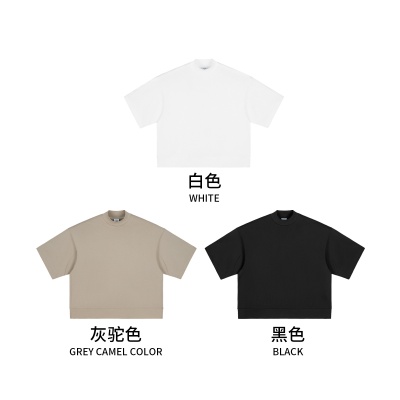 RS男装|2025新款305G重磅小高领男士短袖落肩Boxy螺纹下摆短袖t恤