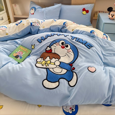 A类ins风超柔云朵棉毛巾绣四件套少女心全棉被套大学生宿舍三件套