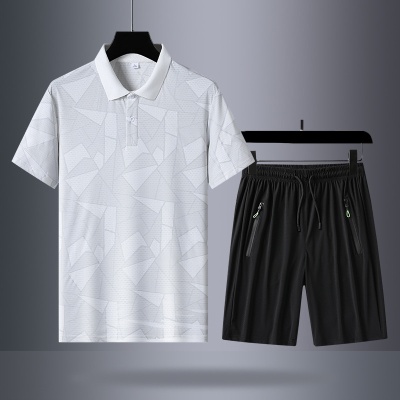 爸爸夏装套装冰丝短袖t恤中老年运动套装男士父亲节夏季速干T衣服