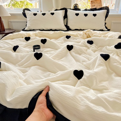 夏新款韩版小泡泡水洗棉毛巾绣夏被四件套爱心蝴蝶结薄被子空调被