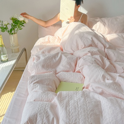 2025新款四件套床上用品床单水洗棉被套罩四季通用宿舍三件套