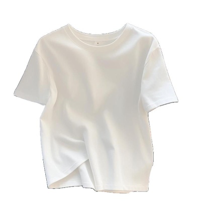 欧货纯棉白色短袖女T恤夏2025新款圆领正肩内搭打底衫上衣ins风