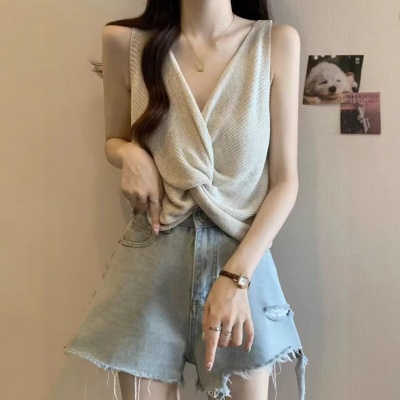 性感美背针织衫正反两穿吊带背心法式独特别致坎肩V领无袖上衣女