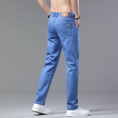 男士牛仔裤夏季薄款2025新款直筒裤高端冰丝裤子浅色水洗休闲长裤
