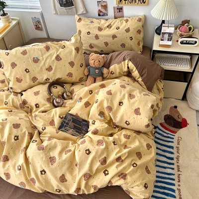 2025春夏款柔软亲肤水洗棉四件套学生宿舍卡通小熊被套床单三件套