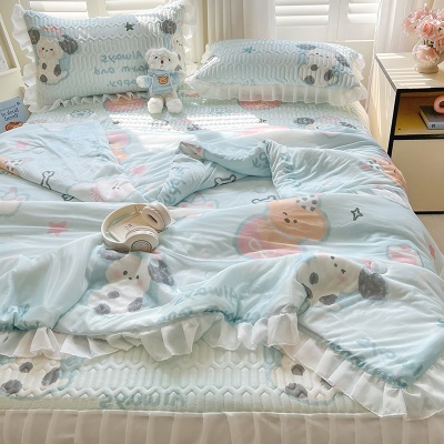 2025新款夏凉被四件套床裙款冰丝乳胶凉席夏季学生宿舍单人空调被