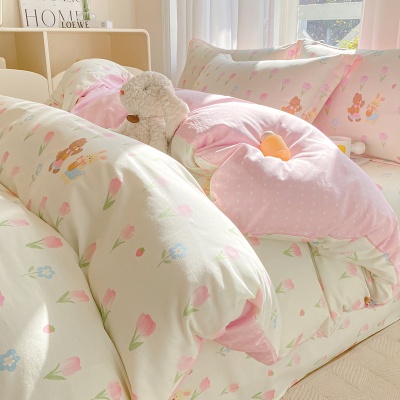 小清新床上四件套100全棉印花纯棉被套床单宿舍三件套床上用品
