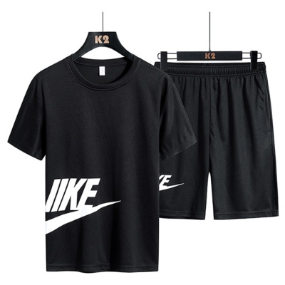 夏季跑步运动服套装男士宽松速干短袖短裤休闲套装潮大码外贸套装