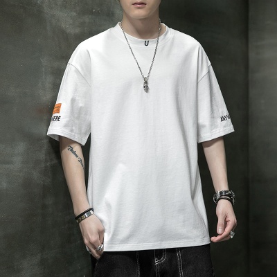 2025夏季短袖t恤男装圆领休闲半袖打底衫潮牌上衣刺绣T恤男士