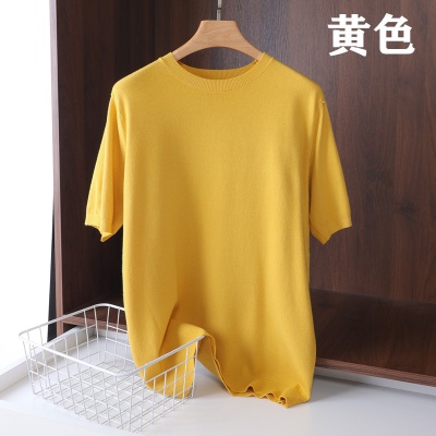 春秋新款针织衫男短袖圆领套头薄款针织衫半袖休闲莫代尔毛衣衫